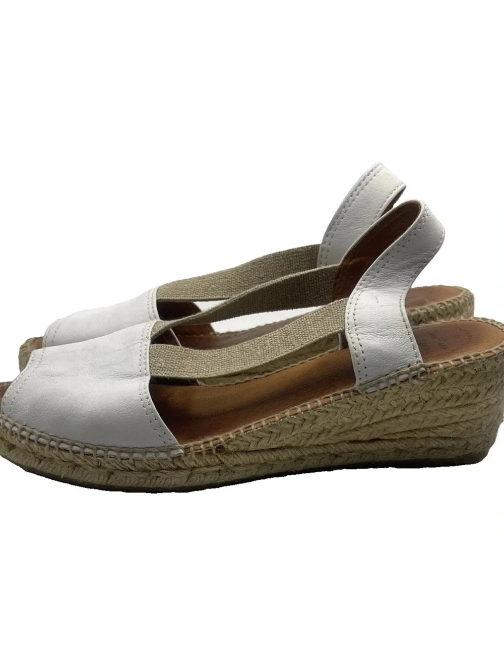 Toni Pons Teide-P Wedge Espadrille Sandals White Leather Women’s Peep-Toe
